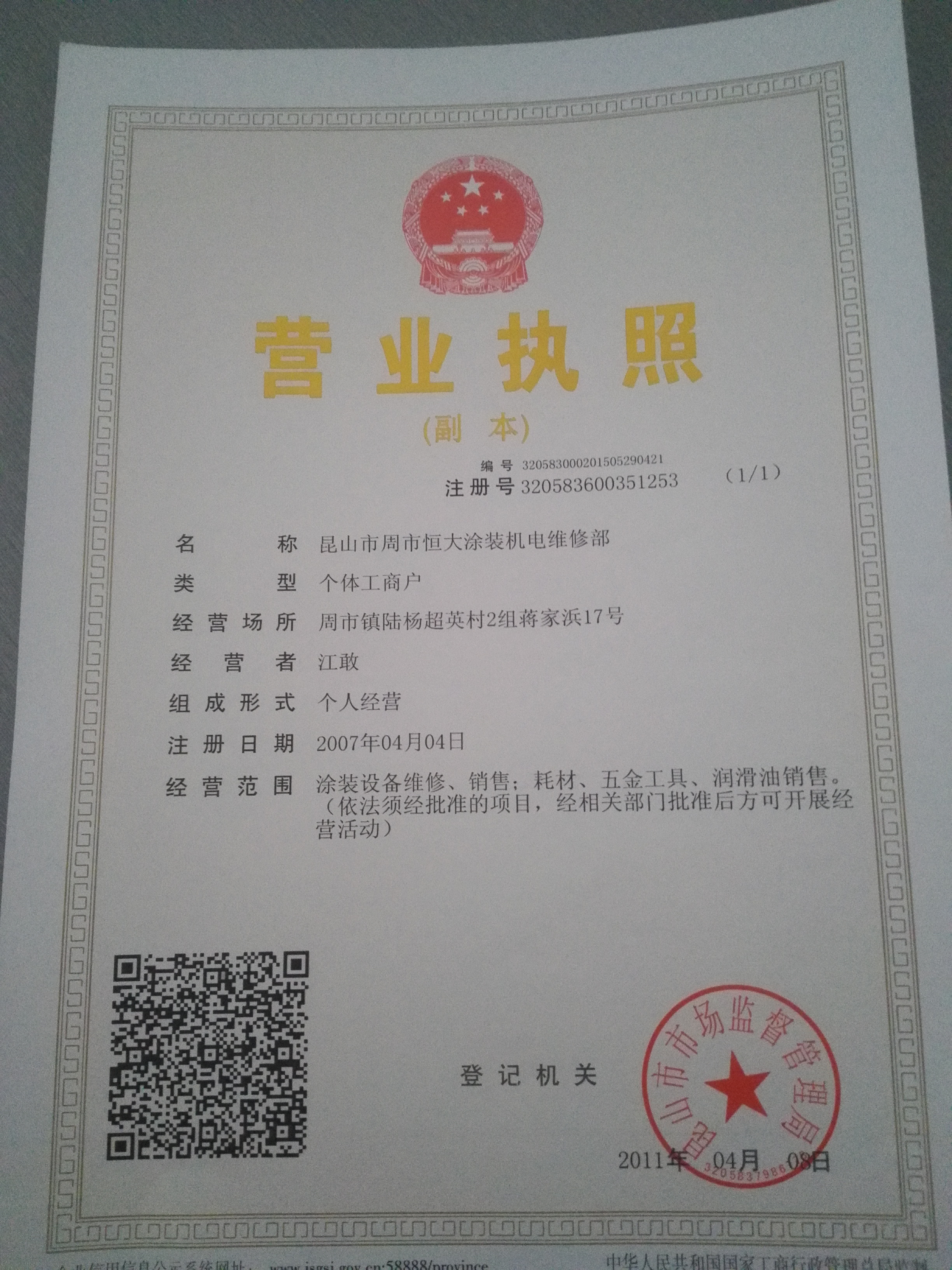 昆山市周市恒大涂裝機電維修部