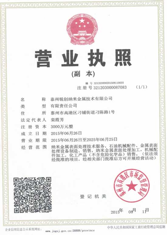泰州銳創納米金屬技術
