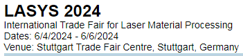2024德國斯圖加特激光展Lasys
